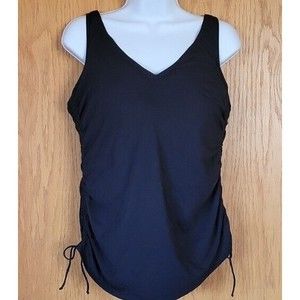 Lands' End 14 DDD Cup Women's Black Swim Top Solid Adjustable Straps S301